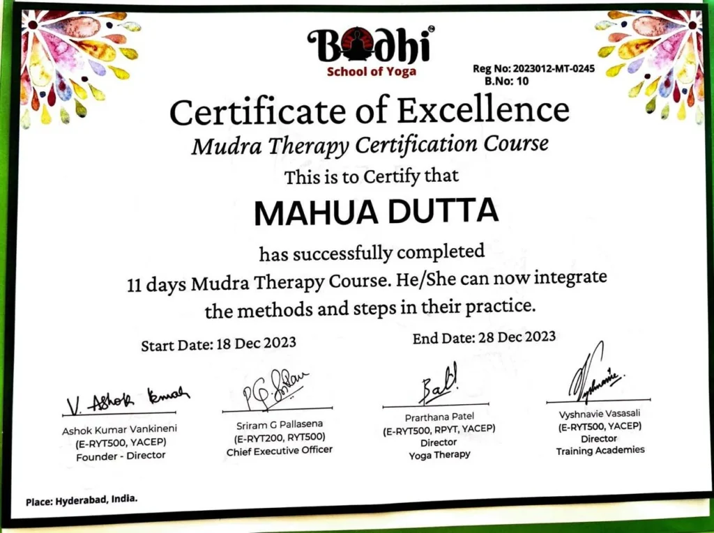 Certificate of Excellence in Mudra Therapy Certification Course